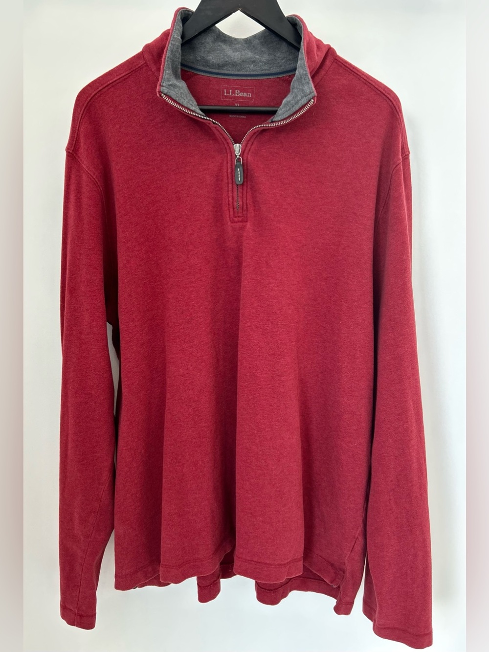 L.L.Bean Quarter Zip Pullover Men's XL Red Heather 100% Cotton Casual Sweater